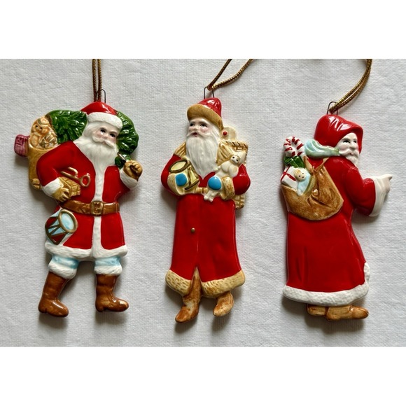 Other - VINTAGE 1982 A COMPANY OF FRIENDS Ceramic Victorian Santa Ornaments Set of 3 NEW